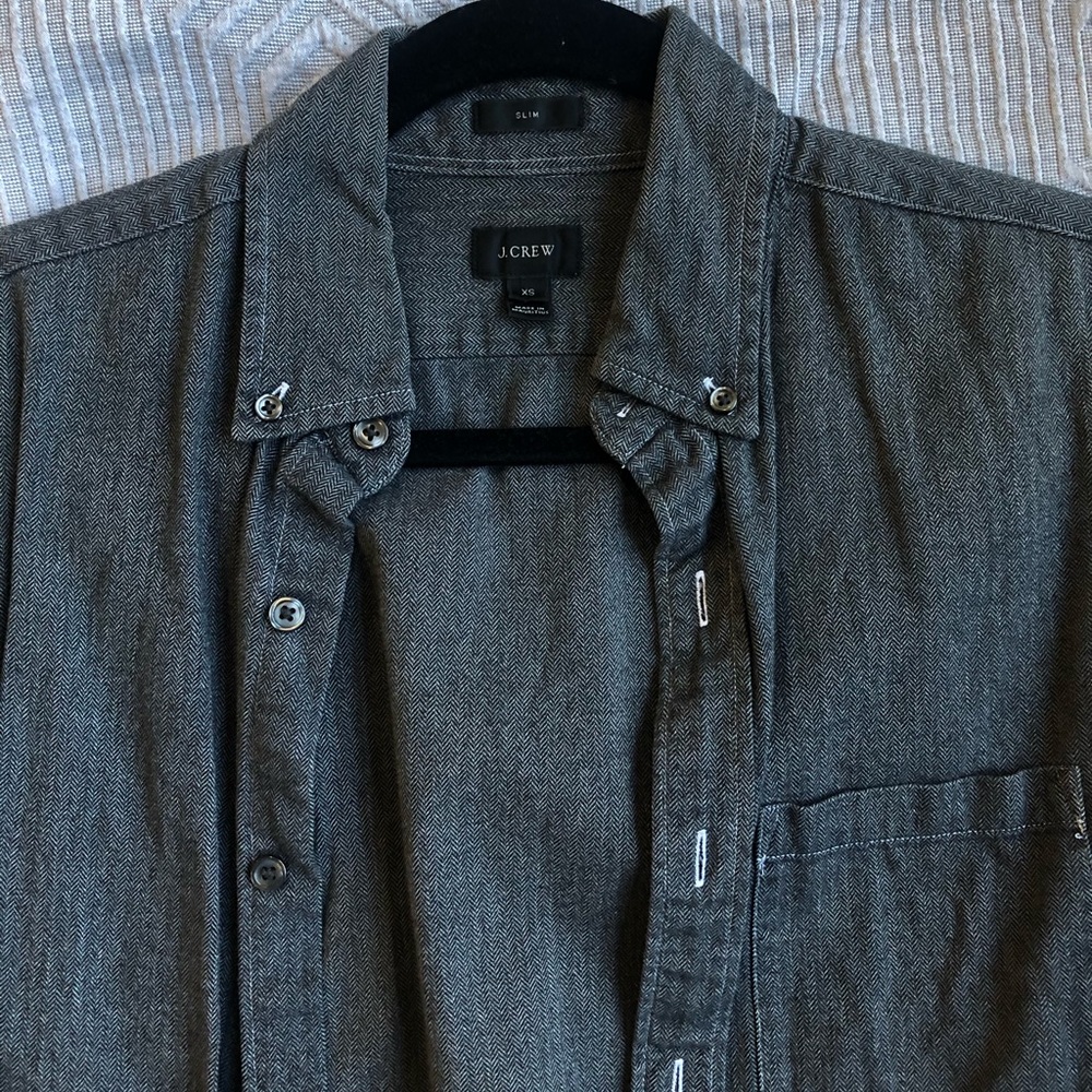 J Crew slim herringbone gray oxford